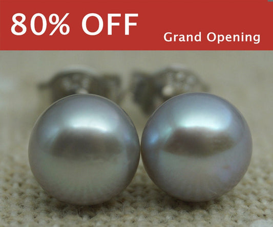 AAA+ 4mm-12mm Gray Pearl Stud Earrings, button round,Select Size,silver grey pearl stud earrings,Sterling Silver,Wedding,SE1-007