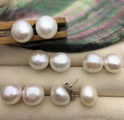 2 pairs AA+ 10.5-11mm big white nugget baroque Pearl Stud Earrings,freshwater pearl earrings,Wedding,classic pearl studs,SE1-069-8