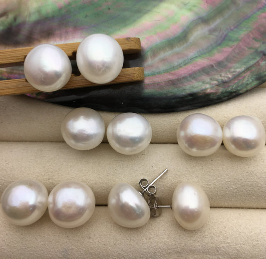 2 pairs AA+ 10.5-11mm big white nugget baroque Pearl Stud Earrings,freshwater pearl earrings,Wedding,classic pearl studs,SE1-069-8