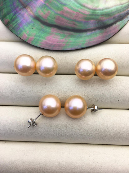 1 pair AAA 11-12mm orange round edison pearl stud earrings,S925 Sterling Sliver stud earrings,wedding pearl earrings,SE3-T9-4