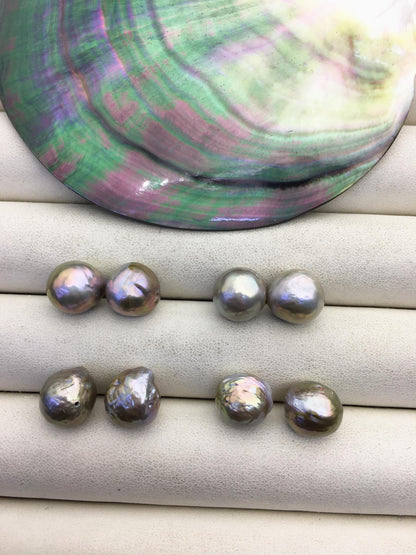 5pairs AAA 11-12mm Gray Bronze baroque edison freshwater pearl Pair,half hole,ED11-3A-2-28