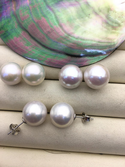 AA+ 13-14mm big white round edison pearl stud earrings,SE3-T9-28