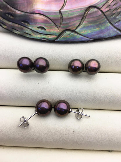 1 pair AAA 8-8.5mm RainbowRound Pearl Stud Earrings,Sterling Silver,Wedding,classic pearl studs,SE1-T56