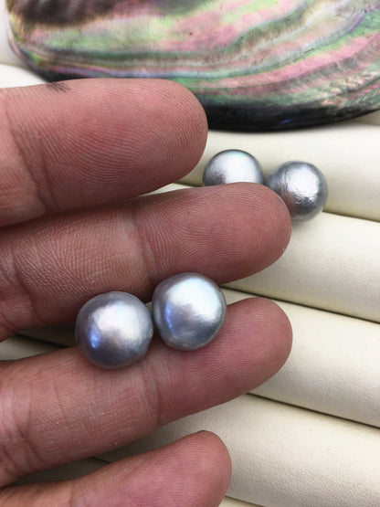 2 pairs AA+ 12.5-13mm big gray Thick skin button round Pearl Stud Earrings,freshwater pearl earrings,Wedding,classic pearl studs,SE1-069-31