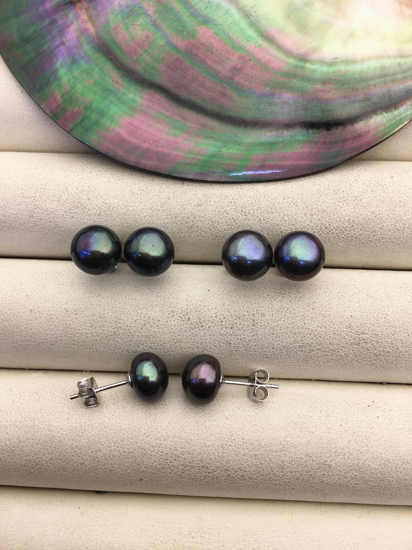 1 pair AAA 8-8.5mm Blue Green Pearl stud earrings,Sterling Silver,SE1-016