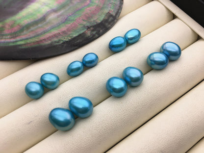 AAA 8mm/10mm Blue rice freshwater loose pearls pair,for make dangle pearl earrings,brown rice pearls, custom drill hole,LR9-3A-4-18