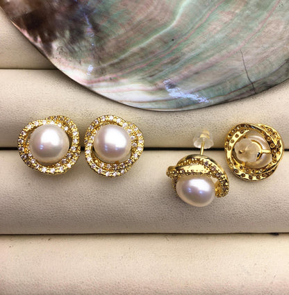 1 pair White AAA 8-9mm button round pearl stud earrings,fashion pearl earrings,wedding pearl earrings,SE3-175-6