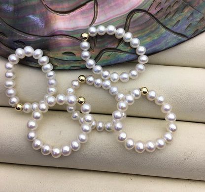 2pcs Fashion AAA 3-4mm tiny white near round pearl 14k goldfilled gold ball elastic ring,R1-023