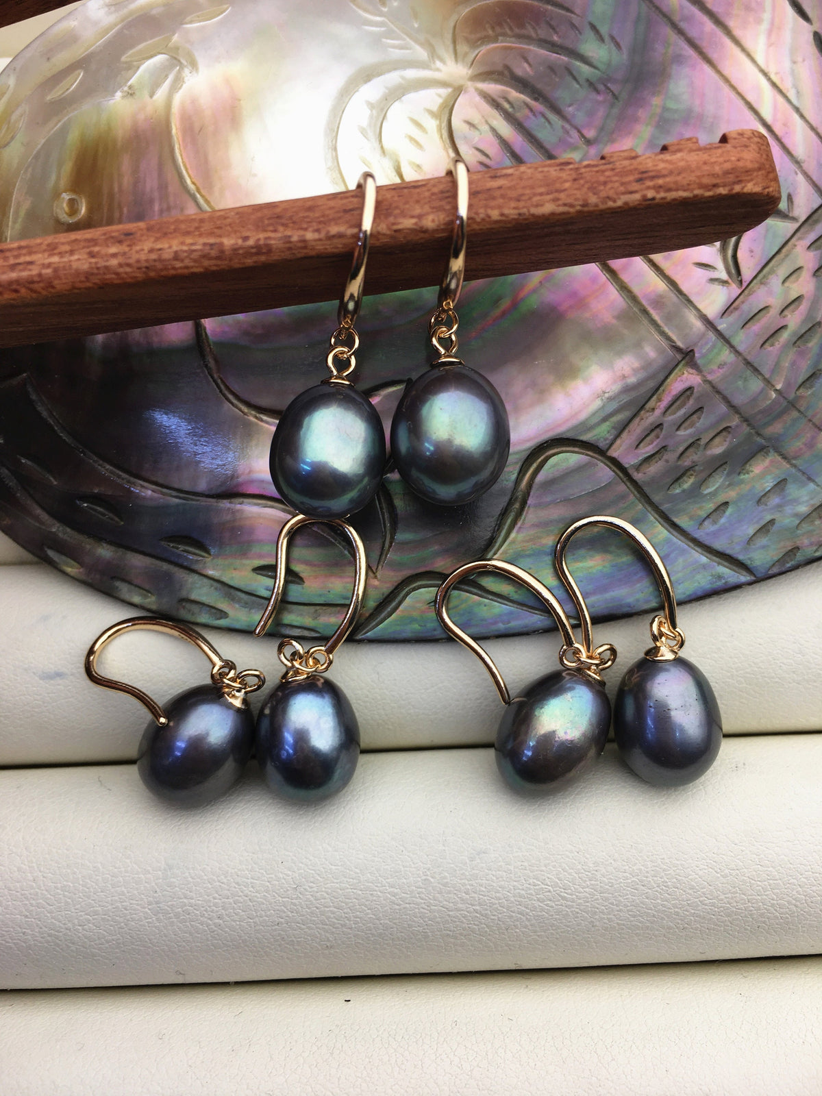 1 pair AAA 9.5-10mm green blue rice pearl dangle earrings,rose gold plated S925 Sterling Sliver pearl earrings,SE3-T24