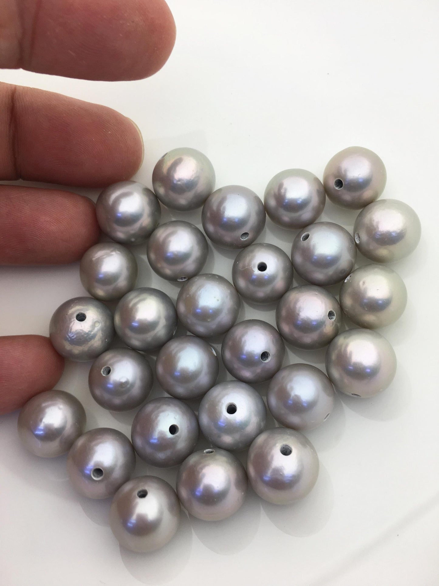 5pcs AAA/AA+ 13-14mm gray round freshwater pearls,2.2mm large hole,RP13-T9