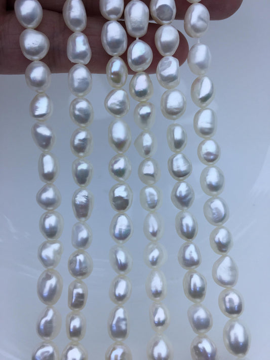 AAA 7.4-8.3mm white nugget freshwater pearls,white cultured freshwater baroque pearl bead string,LM8-3A-13