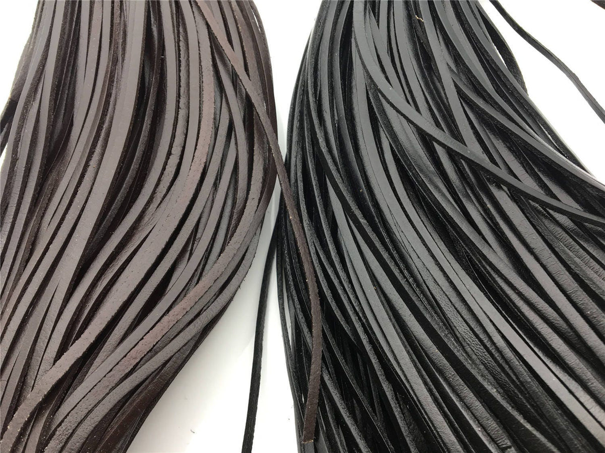 3-4mmx2mm Flat Black/coffer Color Leather Cord,Select Length,Wholesale Jewelry Supplies,Distressed Matte Finish,LC3-203