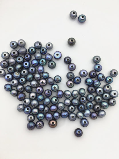 50pcs AA+ 5.8-6.5mm black blue button pearls,Rondelle pearl Beads,1.6mm large hole,SM6-2A-20