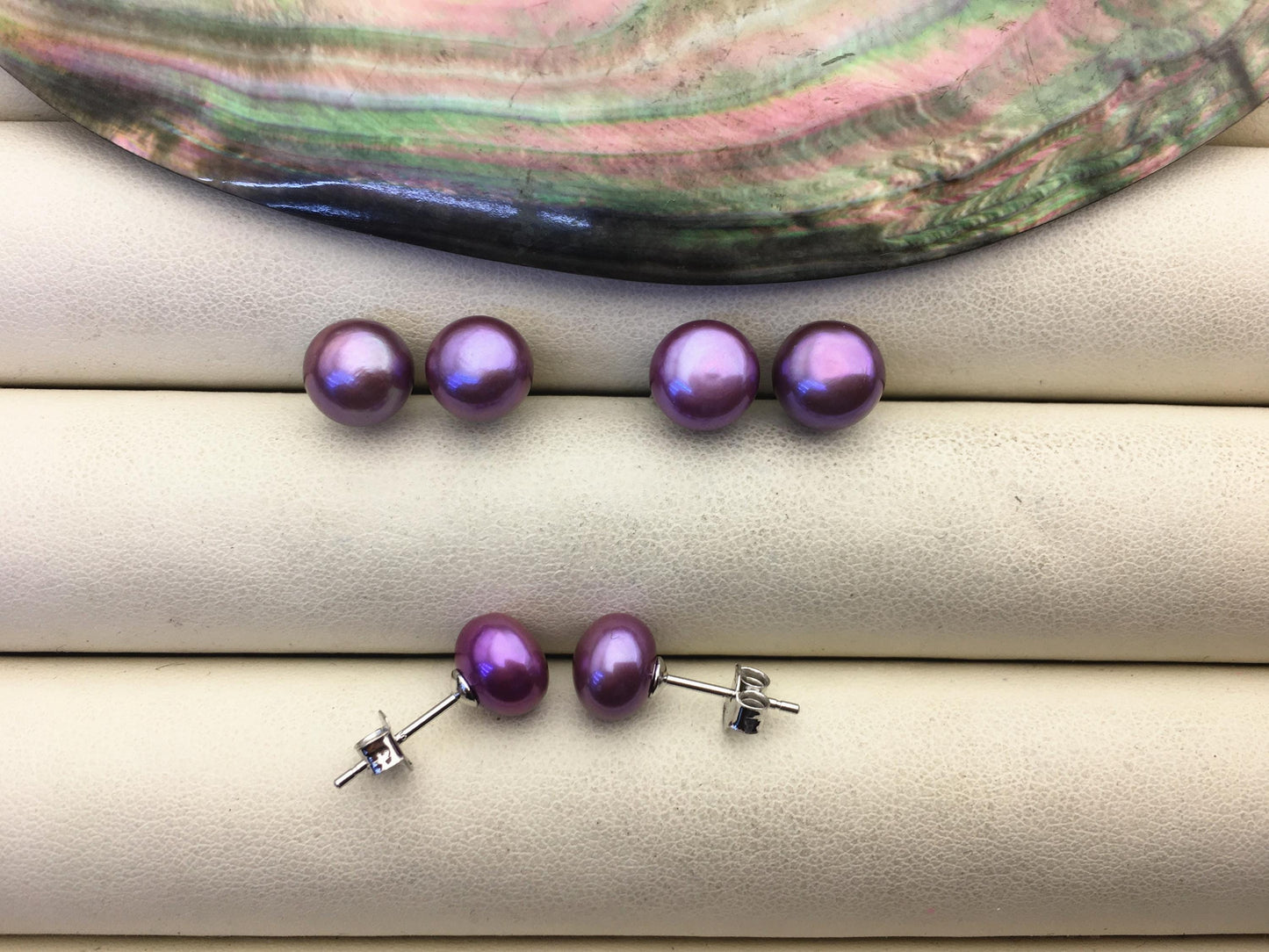 AAA 8-9mm Purple Pearl Stud Earrings, pearl earrings,S925 Sterling Silver,Wedding,classic pearl studs,SE1-009