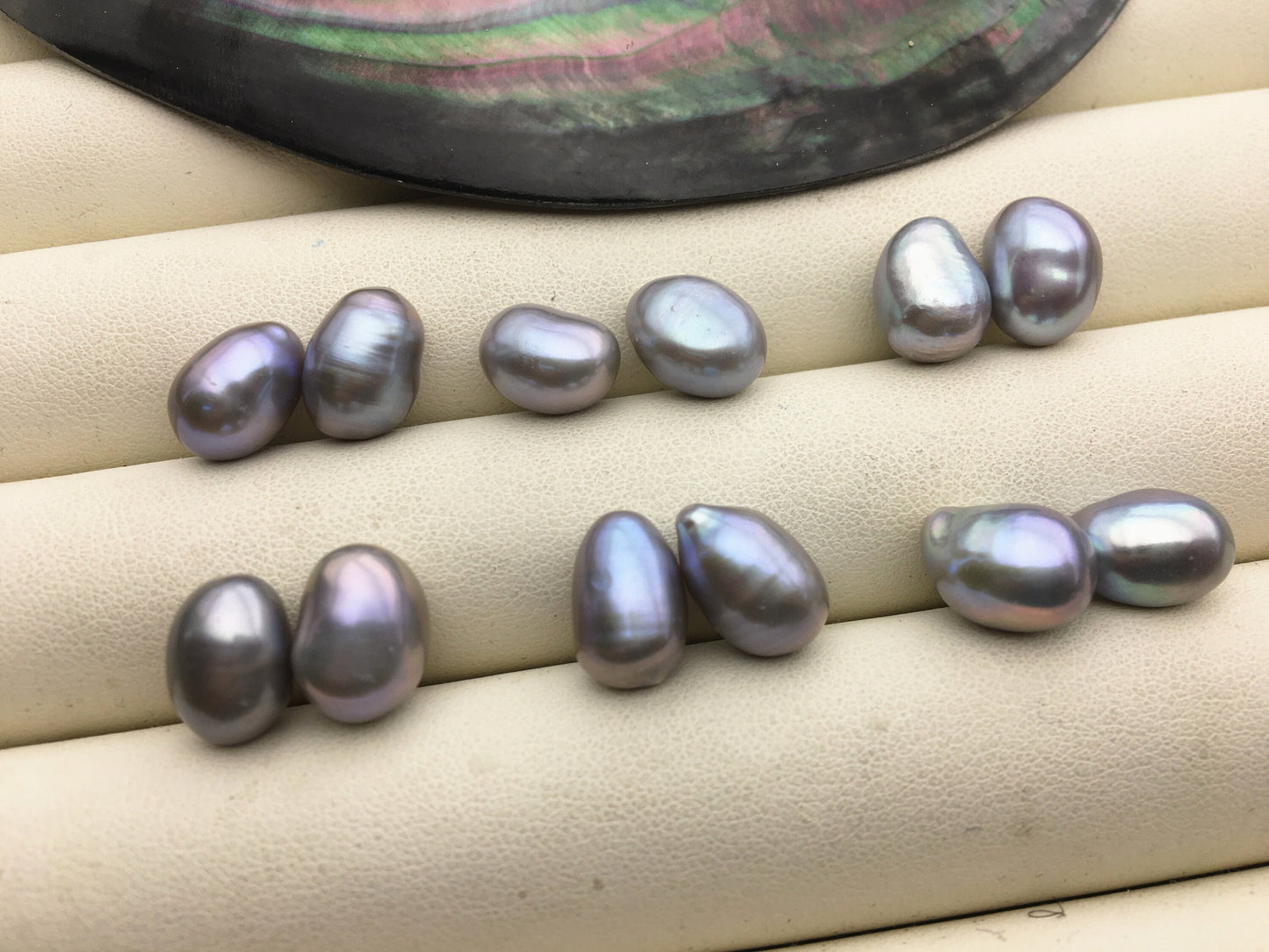 2 pairs AAA 9mm Gray baroque Nugget Freshwater Pearl White loose Beads Pair,wholesale,ZS-103-37-39