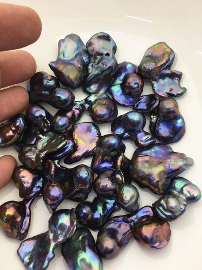 22pcs A+ 16-24mm baroque Black rainbow color Flame ball Pearl - no hole,FL15-T4-25