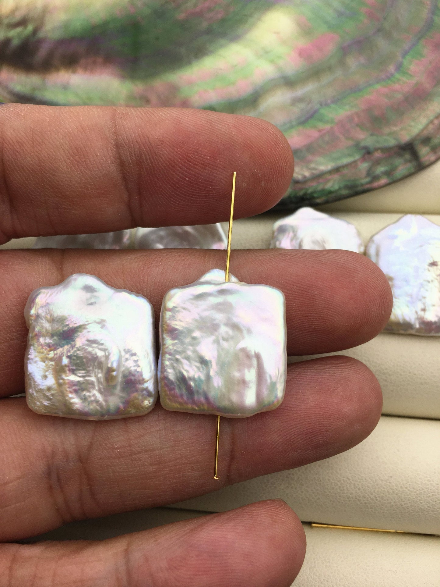 1 pair AA+ 18-20x22-25mm little Tail Big White Rectangle Freshwater Pearl White loose Beads Piar,0.9mm through hole,ZS-103-37-63
