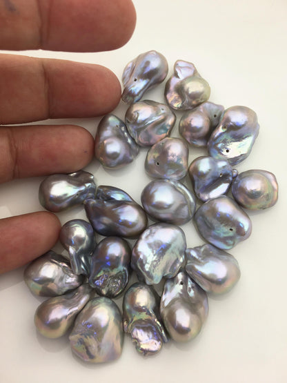 22pcs AAA 12-17mm Gray Flame ball Pearl - 1.0mm side half hole,FL15-T4-10