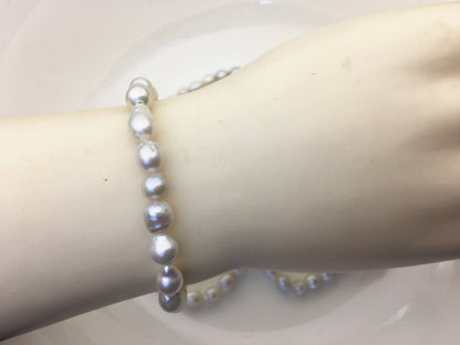 High Luster!2pcs 7 inchs AA+ 6-7mm White Baroque Rice Freshwater Akoya pearl Elastic string Bracelet,B8-003-4