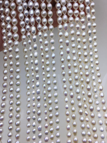 AAA 4.5-5mm white rice freshwater pearls,Cultured white rice freshwater pearls beads strand,Valentine's Day gift,LR4-T9