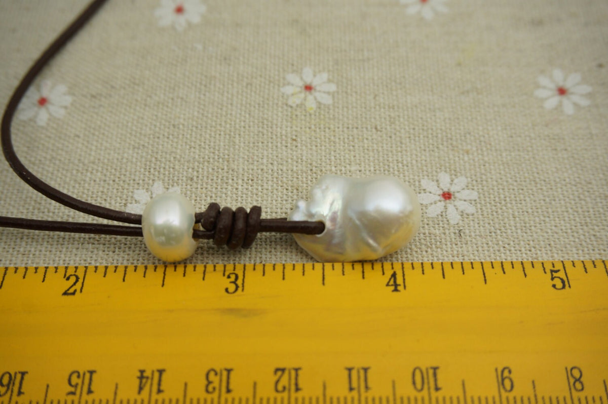 AAA Flameball pearl and leather necklace,Baroque Freshwater Pearl Drop Necklace,Flaming ball pearl necklace,wholesale,Le1-029