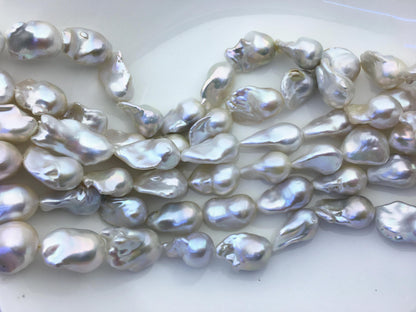 15.5'' AAA 14-18mm Big White flame ball freshwater pearl,FL15-3A-7-19