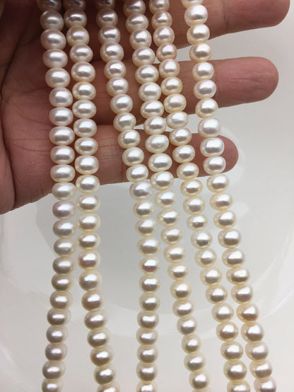 AAA 6.4-7.2mm white baroque button round freshwater pearls, Rondelle pearl Beads strand,loose strands,SM7-3A-70