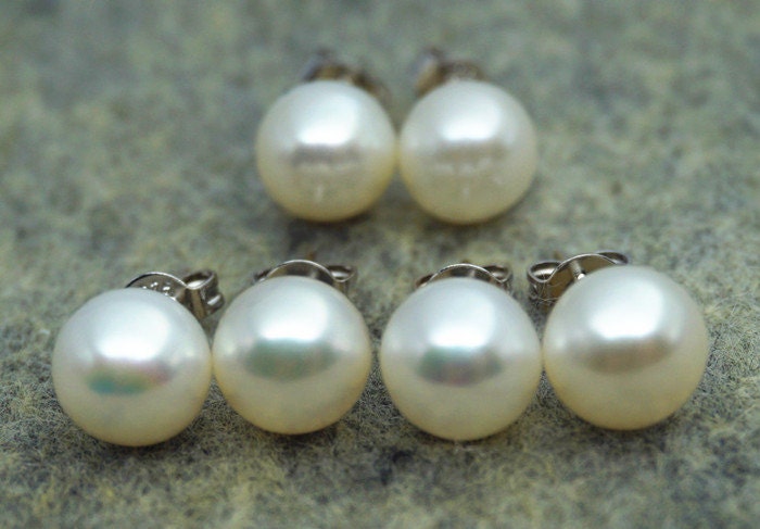 4 pairs AAA 8-8.5mm Multi Set Fresh Water pearl stud earrings,Sterling Silver,White Pearl studs,Wedding,Love,Happiness,SE1-008