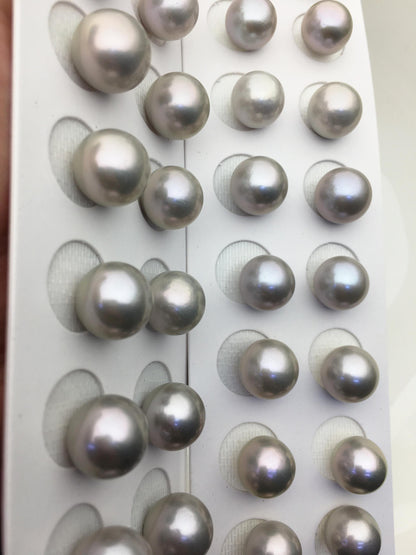 2 pairs AAA 12-13mm Gray Round edison freshwater pearl,half hole, RP12-3A-3