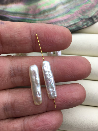 2 pairs AAA 5-6x20-21mm white Rectangle Toothpick pearls Pair,0.8mm through hole,ZS-127-62-16