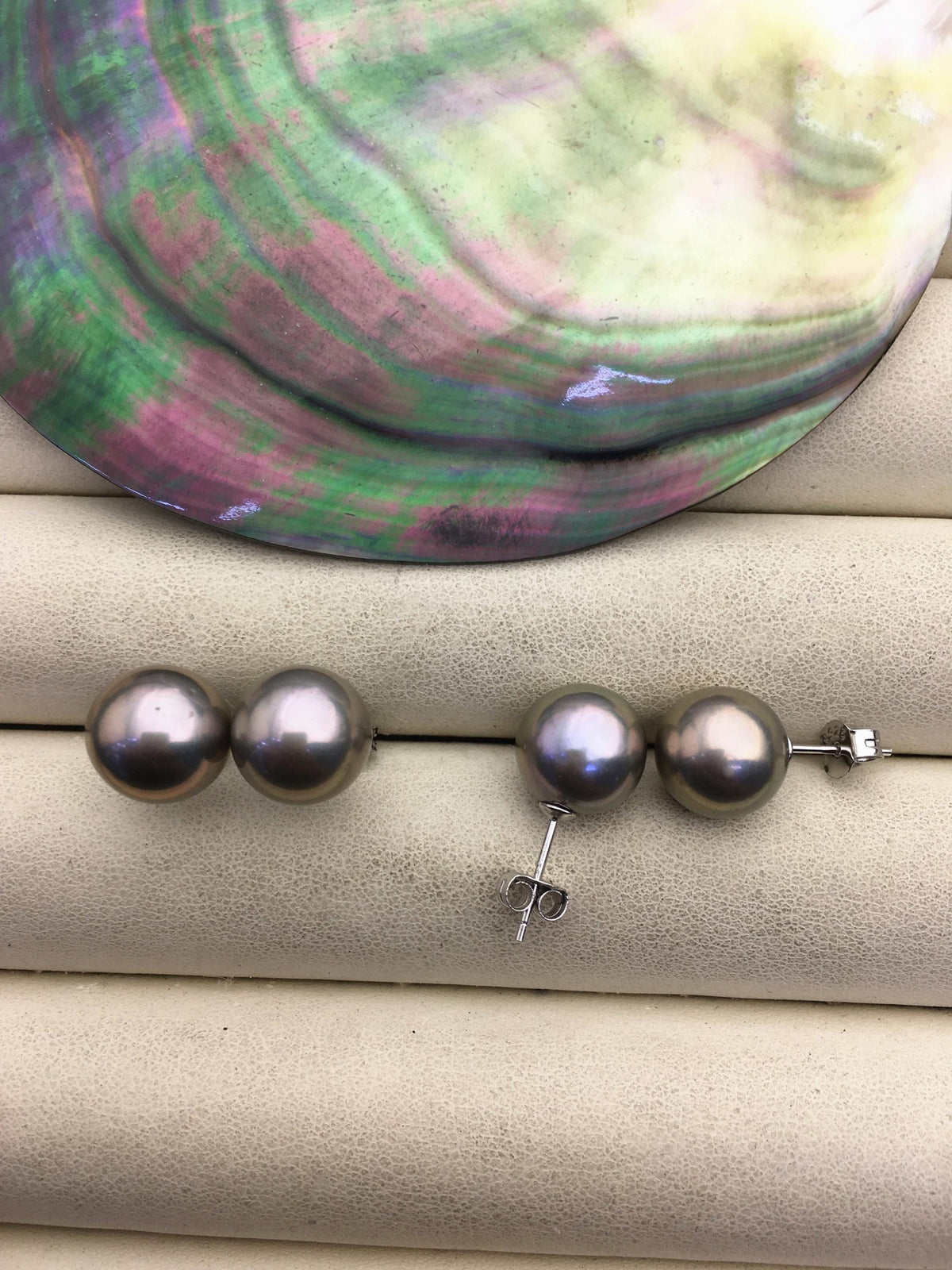 1 pair AAA 10.5-11mm gray rainbow round edison pearl stud earrings,S925 Sterling Sliver stud earrings,wedding pearl earrings,SE3-T9-10