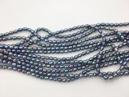 AA 3-3.5mm*4-5mm black blue rice freshwater pearls,LR3-T4
