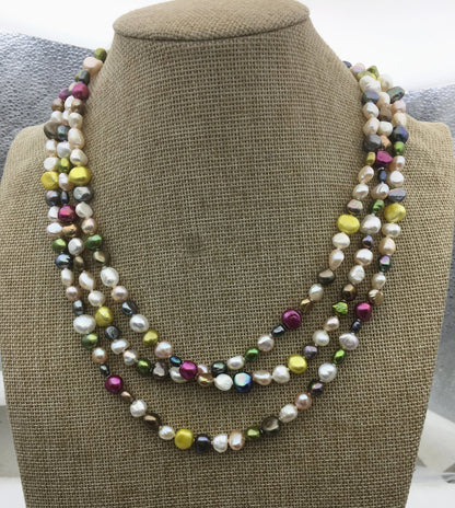 64'' AA+ 4-8mm misc color nugget pearl Necklace,NPN1-117