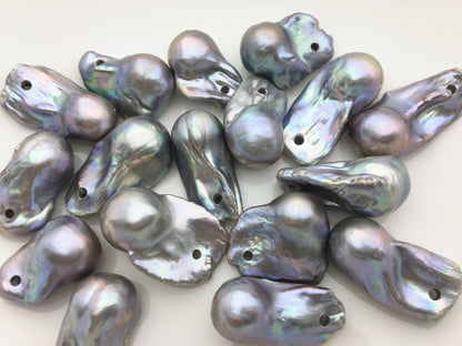 Big Gray Flameball pearl and leather necklace,Baroque Freshwater Pearl Drop Necklace,Flaming ball pearl necklace,wholesale,Le4-064