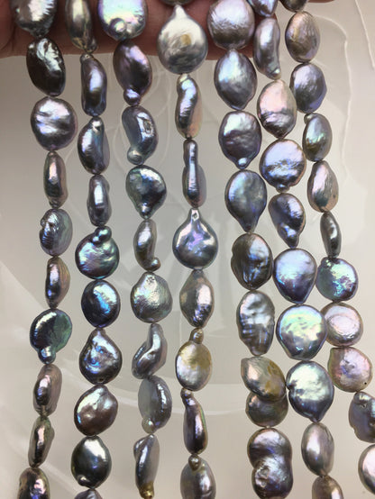 AA 10-11mm gray ranbow color drop coin freshwater pearls,flat pearl beads,COIN10-T3