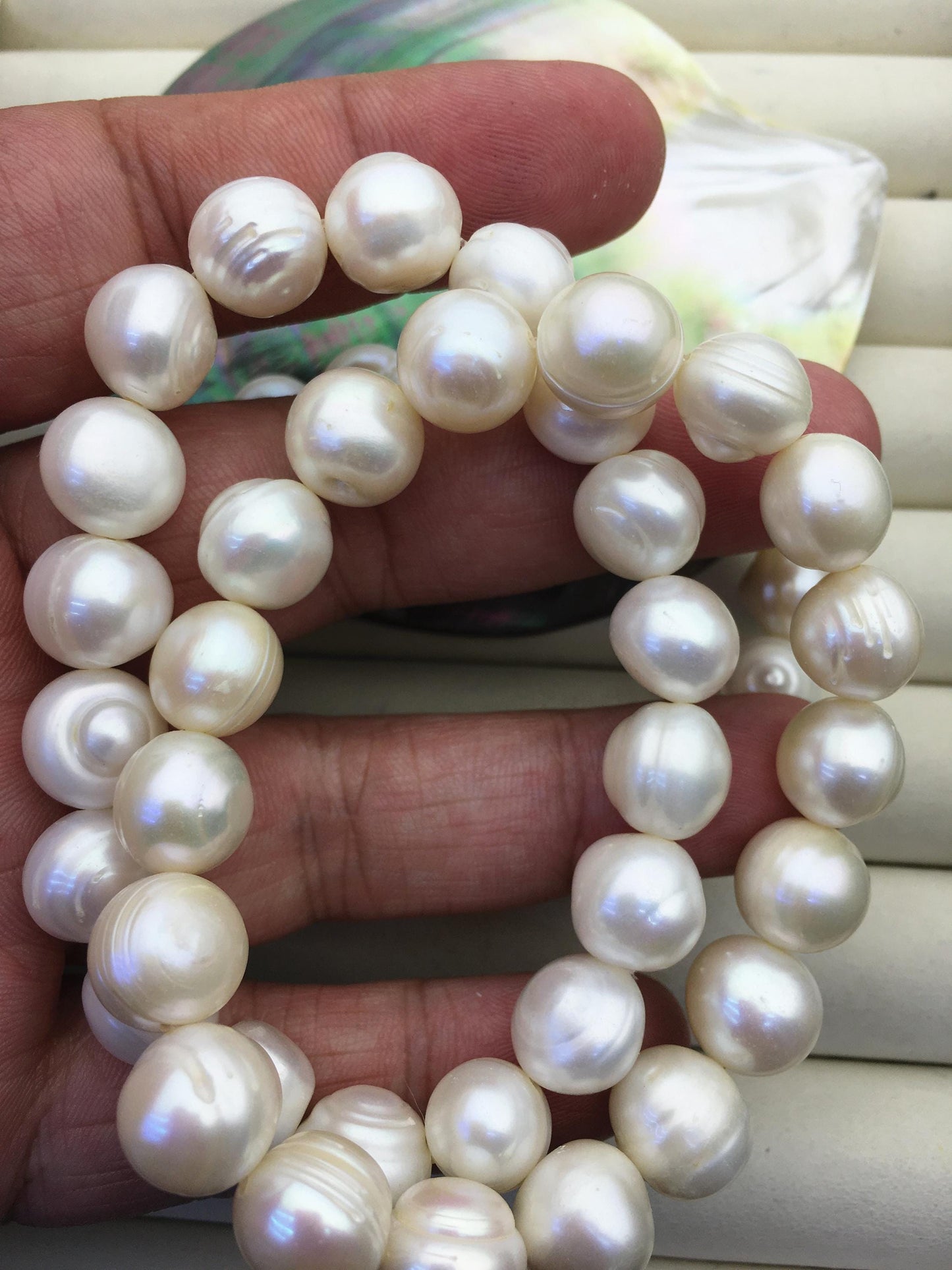2pcs 7'' AA 11.2-12.2mm big white potato Freshwater pearl Elastic string Bracelet,white pearl bracelet,B8-007