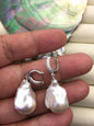 1 pair AAA 13-17mm white flame ball pearl diamond hook earrings,sterling silver,earring with white baroque Natural Pearl,SE3-031-19