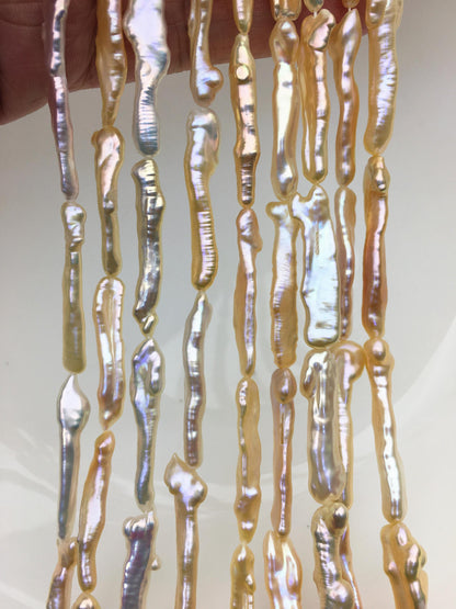15.5'' AAA 4-6mm natural light orange rainbow Toothpick pearls,ZS-80-25-2