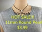 Hot sale! 11mm Round pearl necklace,Leather Pearl Choker,Pearl Leather Necklace,White Freshwater pearl,Black Leather Pearl necklace,Le1-001
