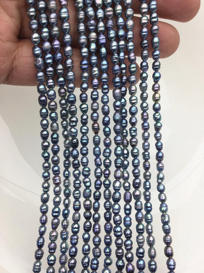 AA 3-3.5mm*4-5mm black blue rice freshwater pearls,LR3-T4