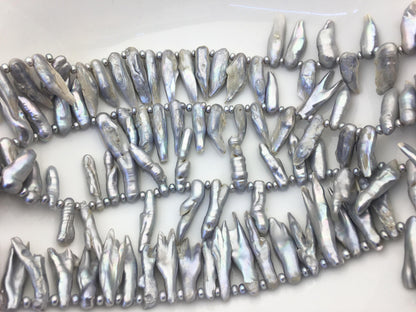 A 6-10mm gray Biwa Pearl Necklace,ZS-T7
