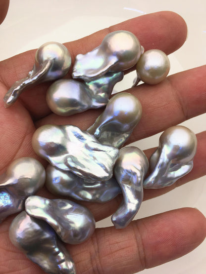 10pcs AAA/AA+ 13-17mm gray baroque Flame ball Pearl - 0.9mm top half hole,FL15-T4-8
