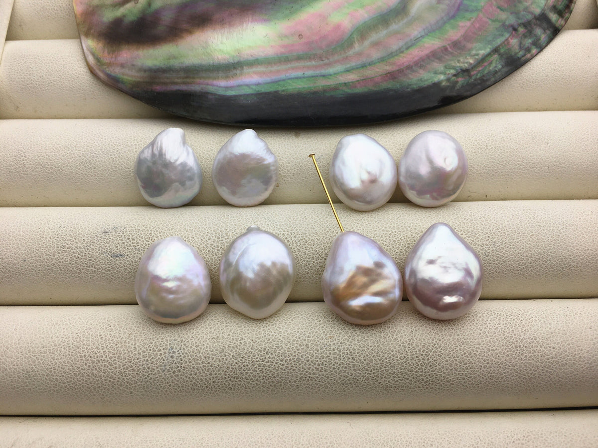 1 pair AA+ 12.5-14mm White Drop Coin Freshwater Pearl White loose Beads Pair,wholesale,ZS-103-37-4