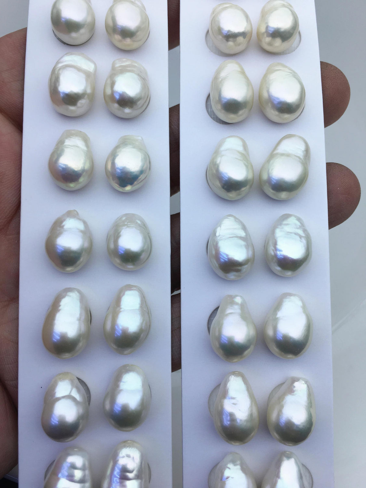 2 pairs AAA 10-11mm white long teardrop freshwater pearls, half hole,LR10-T3