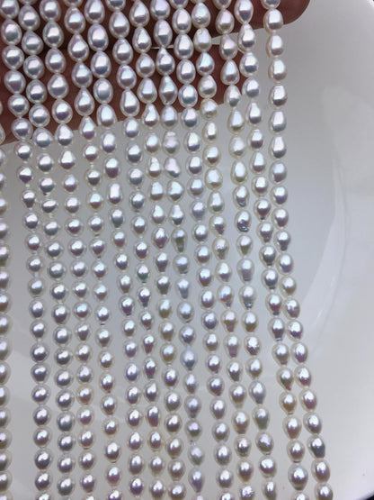 AA+ 4.7-5.1mm*5.5-7mm white baroque rice pearls,Cultured white freshwater pearls beads,teardrop pearl necklace,rice pearl wholesale,LR5-A-1