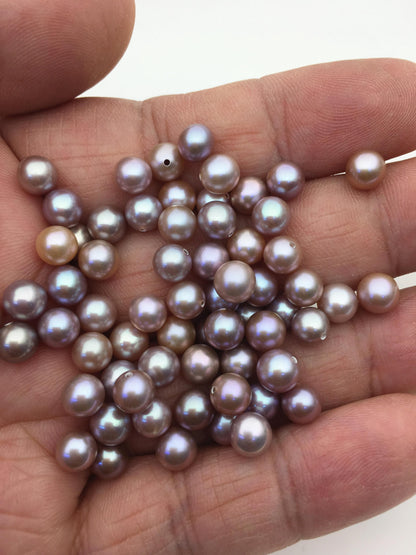 10pcs AAA 6-6.5mm purple round freshwater pearls,0.9mm half hole,RP6-3A-1