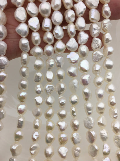 High Luster!AA+ 7.4-8.5mm white nugget freshwater pearl,white cultured freshwater nugget pearl bead string,wholesale supply,LM8-2A-3