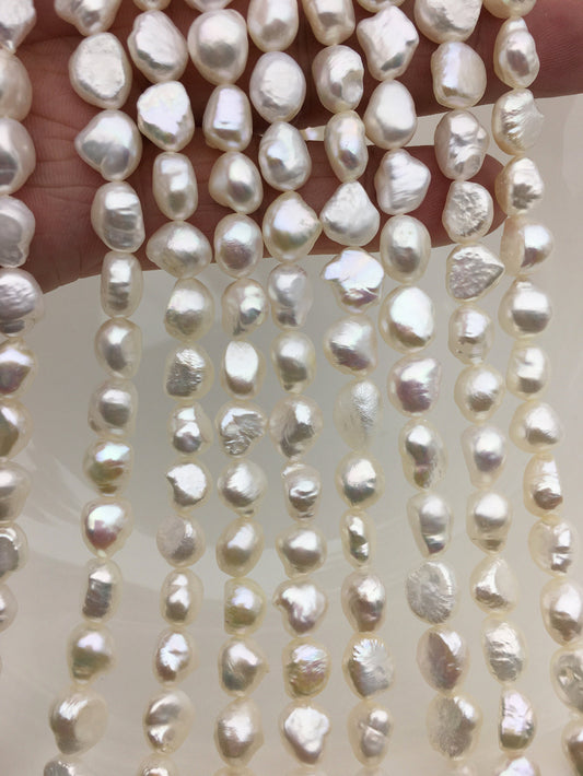 High Luster!AA+ 7.4-8.5mm white nugget freshwater pearl,white cultured freshwater nugget pearl bead string,wholesale supply,LM8-2A-3