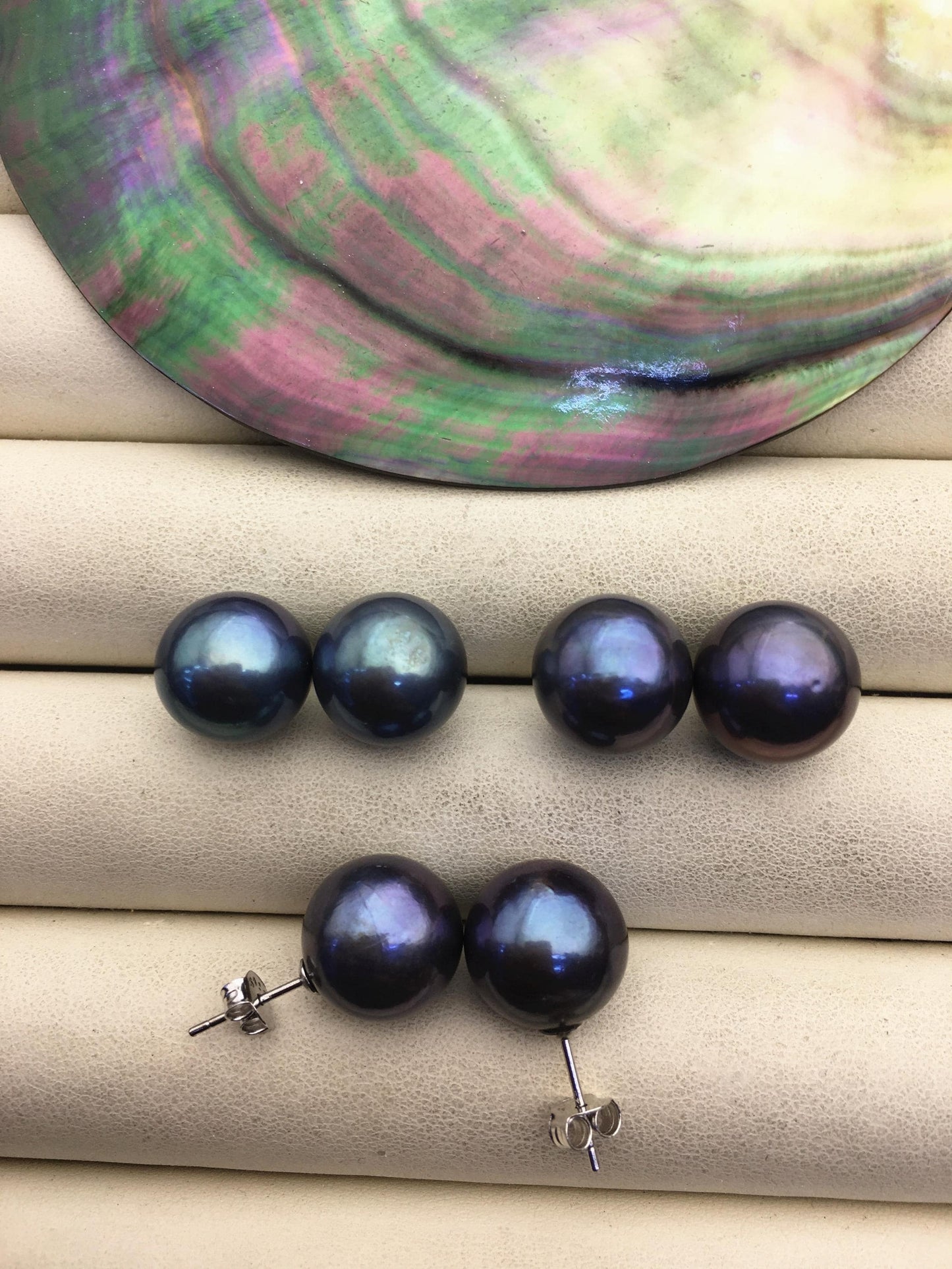 1 pair AA+ 12-13mm black round edison pearl stud earrings,S925 Sterling Sliver stud earrings,wedding pearl earrings,SE3-T9-39