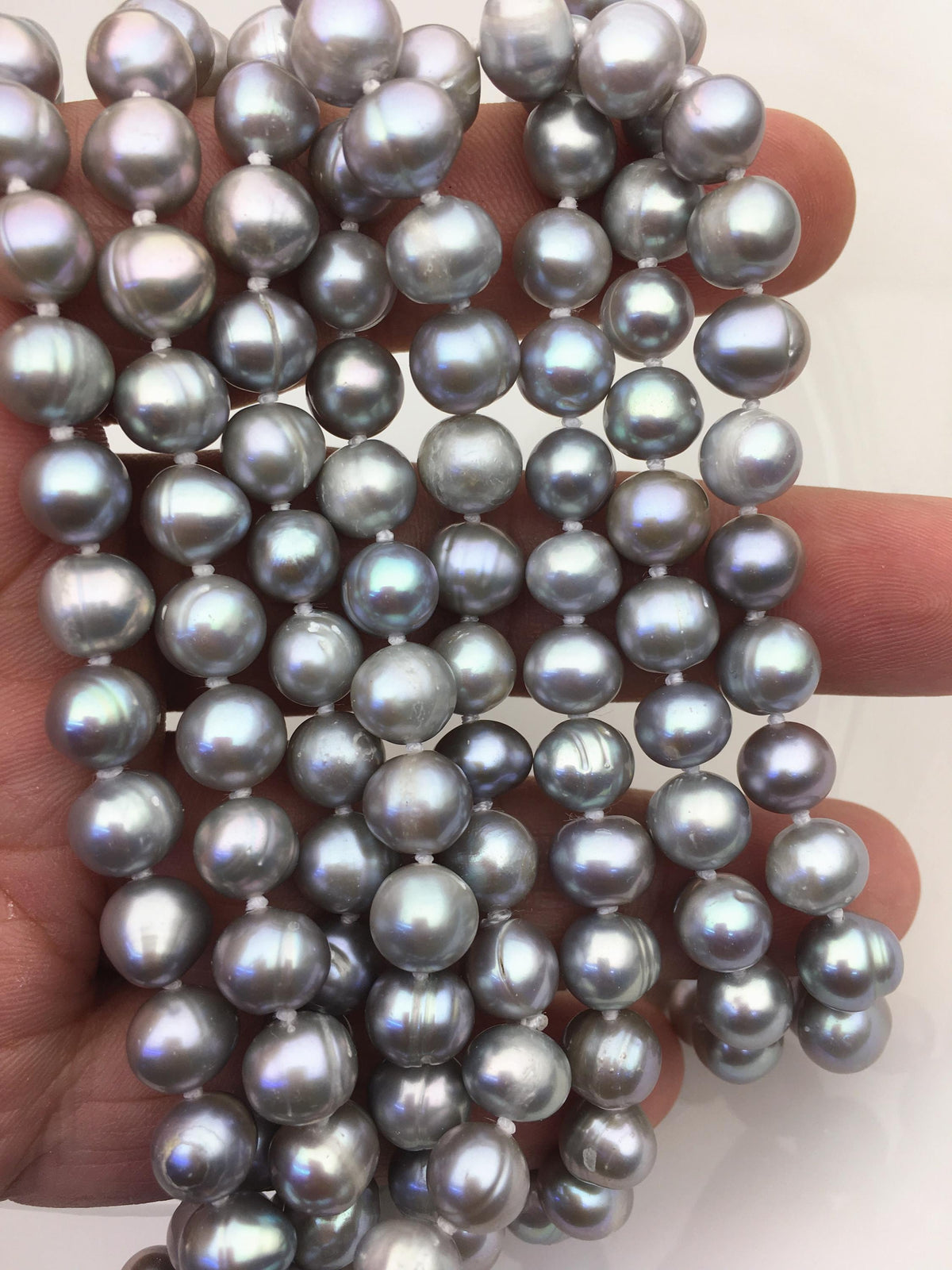 57'' 7.3-8.3mm Gray Potato Near Round Pearl Necklace,dark gray Pearl necklace,NPN1-T26
